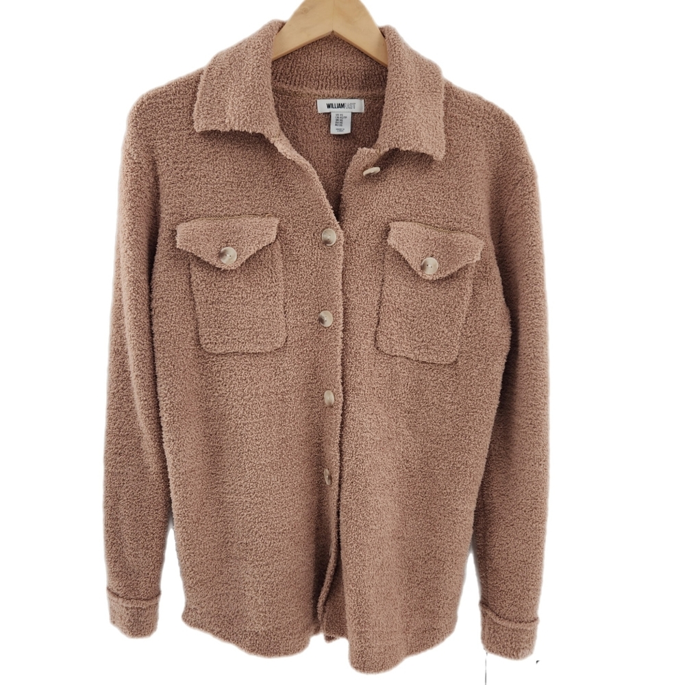 William Rast Tan Long Sleeve Button Up Teddy Shacket Womens Size XSmall
